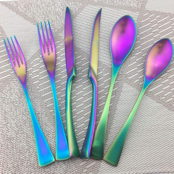 Rainbow Silverware Set, 6-Piece Stainless Steel Flatware Set Service - Image 8