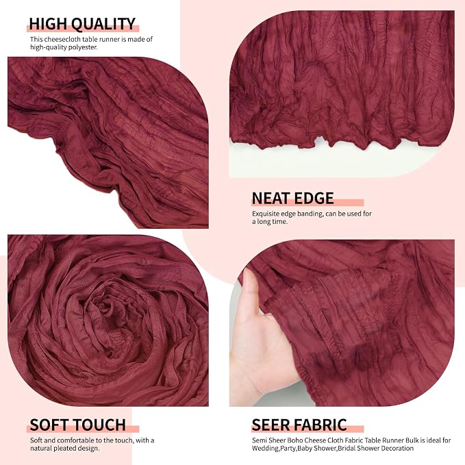 12 Pcs Burgundy Christmas Cheesecloth Table Runner 10Ft, Gauze Table Runners - Image 5