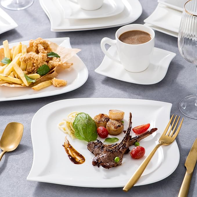 MALACASA 30 Piece Porcelain Dinnerware Set, Ivory White - Image 7