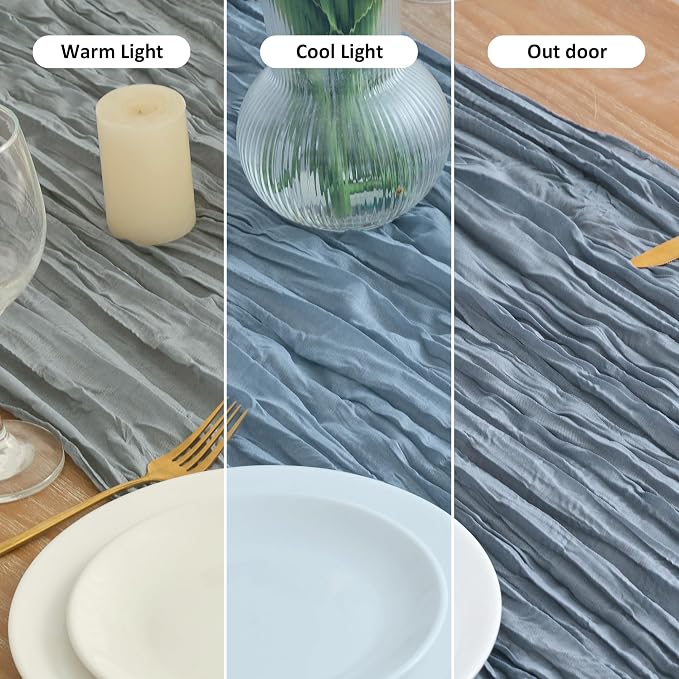 Asee'm 2pcs Cheesecloth Table Runner 120 Inches Dusty Blue Boho Gauze Cheese - Image 8
