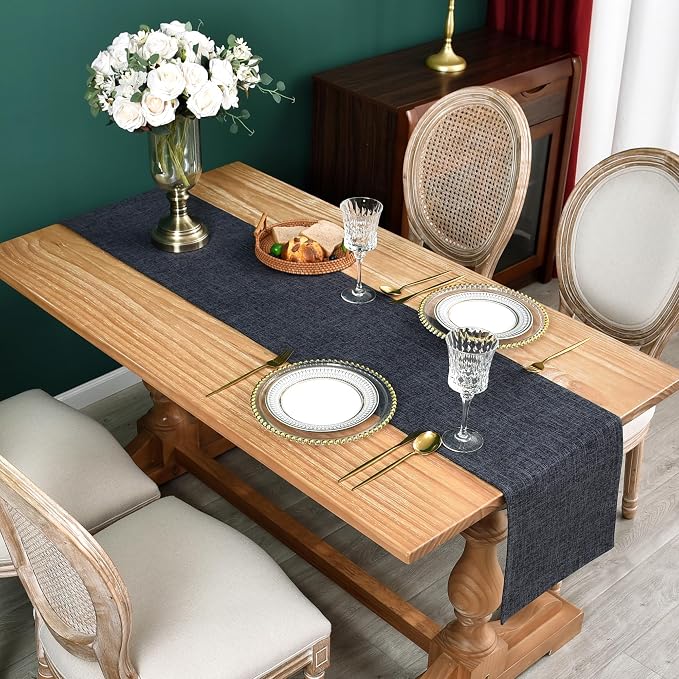 NEWISHER Reversible Double Layer Table Runner Faux Linen Fabric 13x60inch | - Image 2