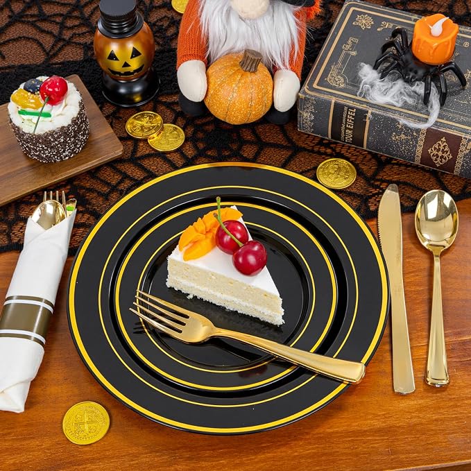 350 Pieces Black and Gold Plastic Plates - Image 4