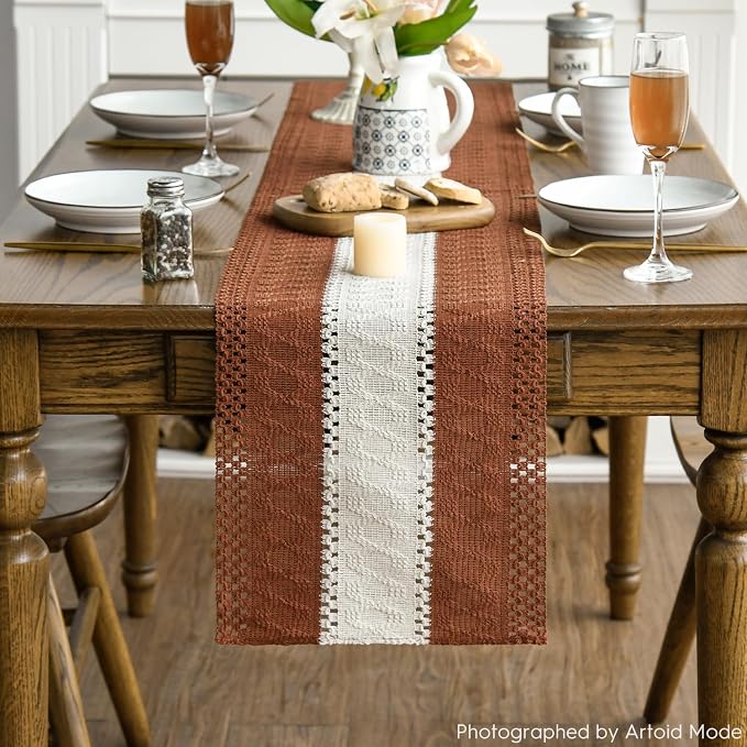 Artoid Mode Caramel Farmhouse Woven Table Runner 12x72 Inch | Holiday Rustic - Image 2