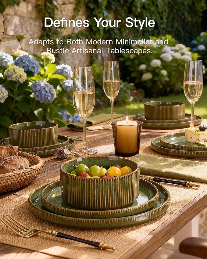 Stoneware Dinnerware Sets, Reactive Glaze Dishes Set - Image 2