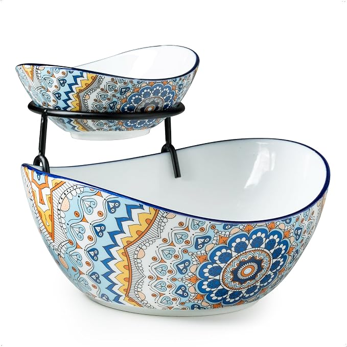 YHOSSEUN Chip and Dip Serving Set, 2 Tierd Serving Bowl Set | Ceramic Chip Dip by YHOSSEUN