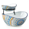 YHOSSEUN Chip and Dip Serving Set, 2 Tierd Serving Bowl Set | Ceramic Chip Dip by YHOSSEUN