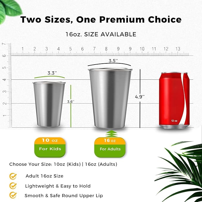 10 Pack 16 oz 304 Stainless Steel Pint Cups, Shatter-Resistant | Food-Grade 304 - Image 4