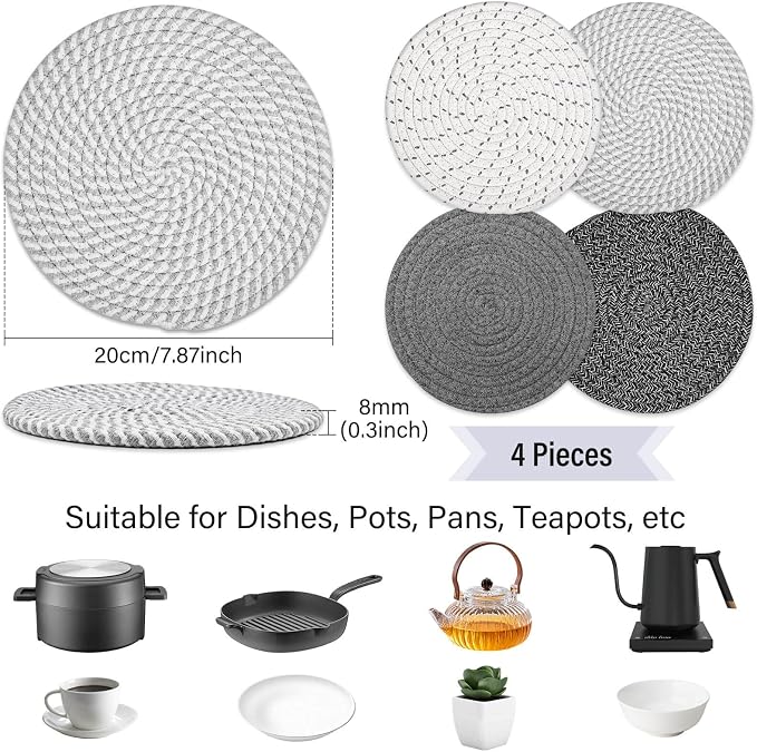 Tidponra 8" Trivets Set for Hot Dishes, 4 Heat Resistant Pot Holders Kitchen - Image 2