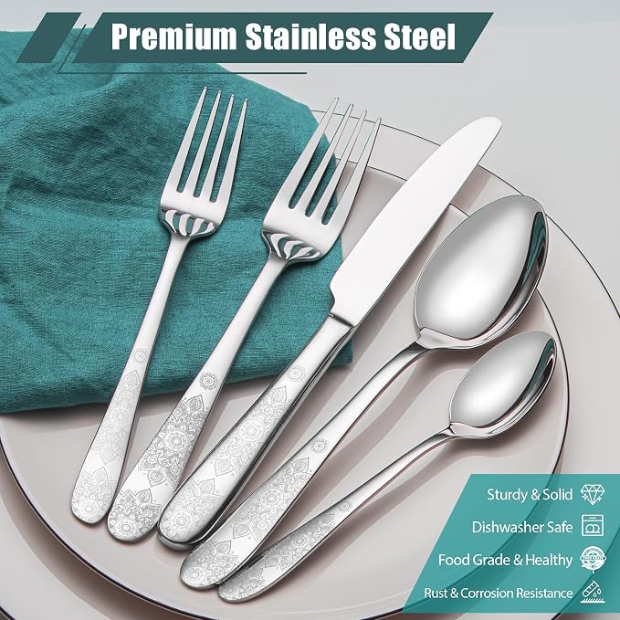40 Piece Flatware Set, Service for 8, EIUBUIE Premium Stainless Steel Cutlery - Image 4