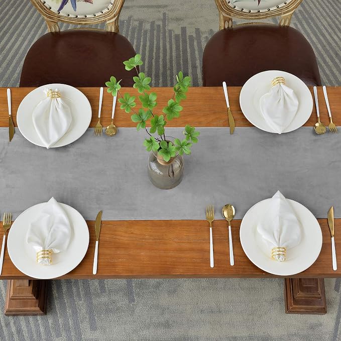 BALCONY & FALCON Table Runner Velvet Silver Gray 14"x71" | Elegant, Fall Decor - Image 3