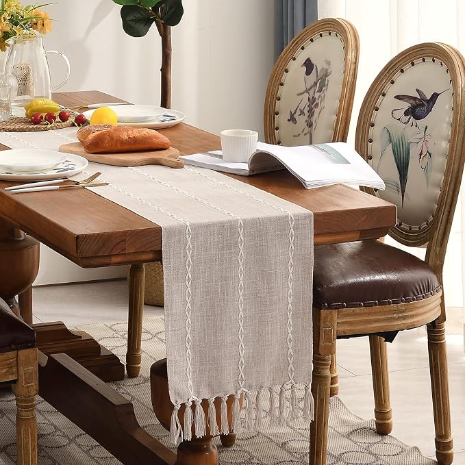 Wracra Rustic Linen Table Runner, Light Coffee Table Runners 72 inches Long | - Image 7