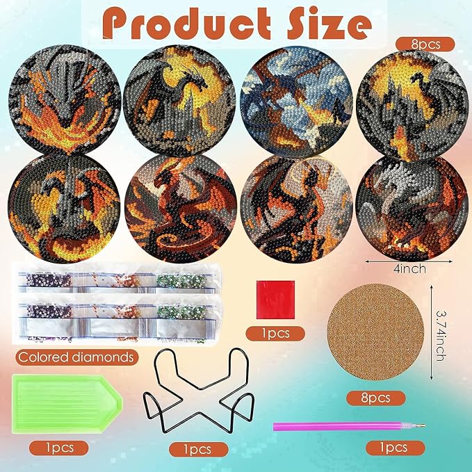 ijbnhd 8 PCS Dragon Diamond Art Coasters Kits - Image 3