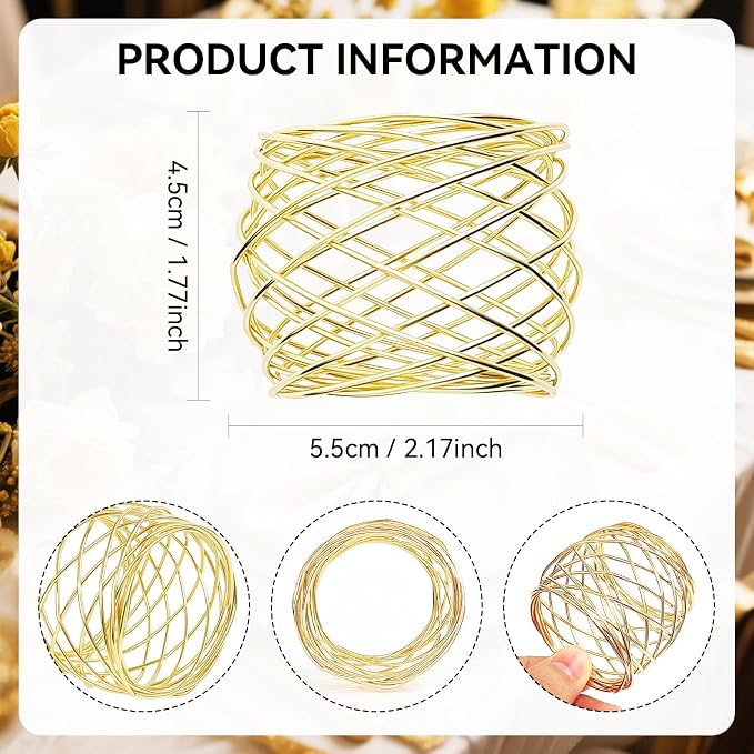 Gold Napkin Rings, Thanksgiving Christmas Napkin Rings Set of 12, Nickel-Plated - Image 2