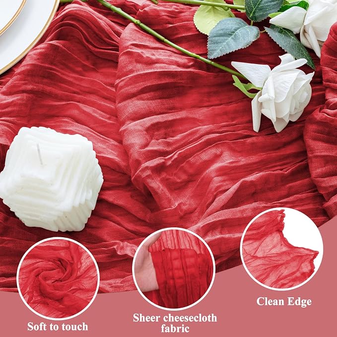 Cheesecloth Table Runner 10FT 4Pcs Red Boho Gauze Sheer Runners | Cheese Cloth - Image 3