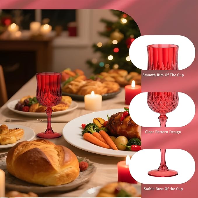 7OZ Plastic Wine Glasses, Reusable Vintage Goblets Unbreakable Drinking Glasses - Image 3