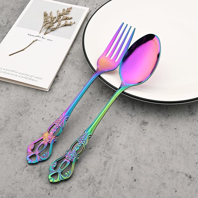 8-Piece Luxury Royal Silverware Set, 18/10 Stainless Steel Rainbow Flatware Set - Image 7