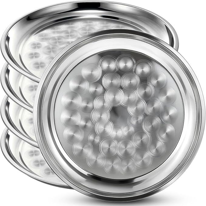 4 Pack Stainless Steel Round Serving Tray by Unknown