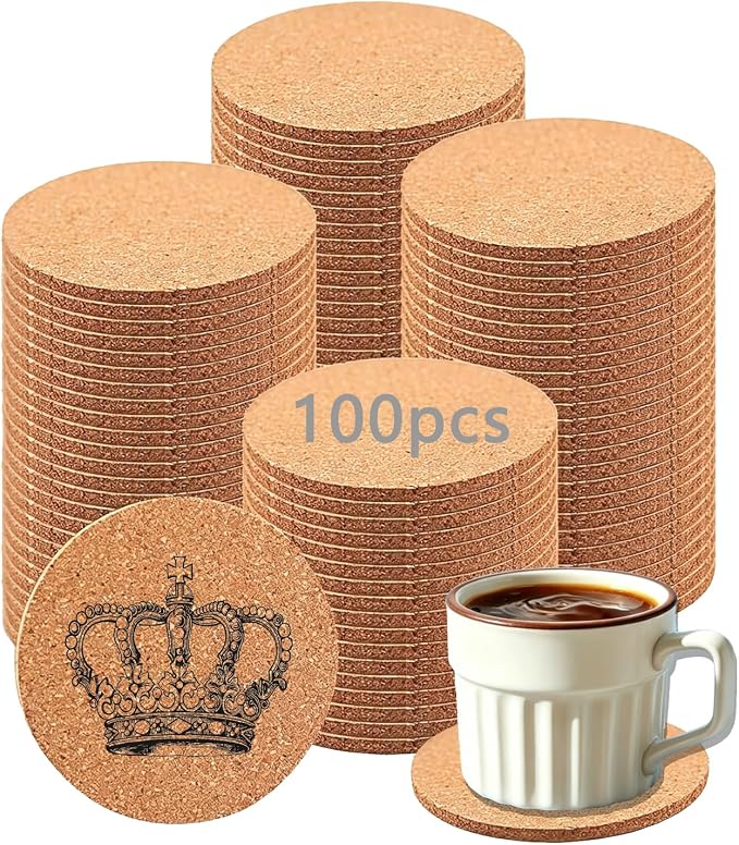 100 Pcs Absorbent Cork Coasters by Unknown