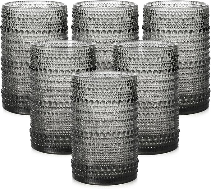 ZMOWIPDL Drinking Glasses Set of 6, 15 oz Grey Hobnail Glass Cups | Vintage by ZMOWIPDL