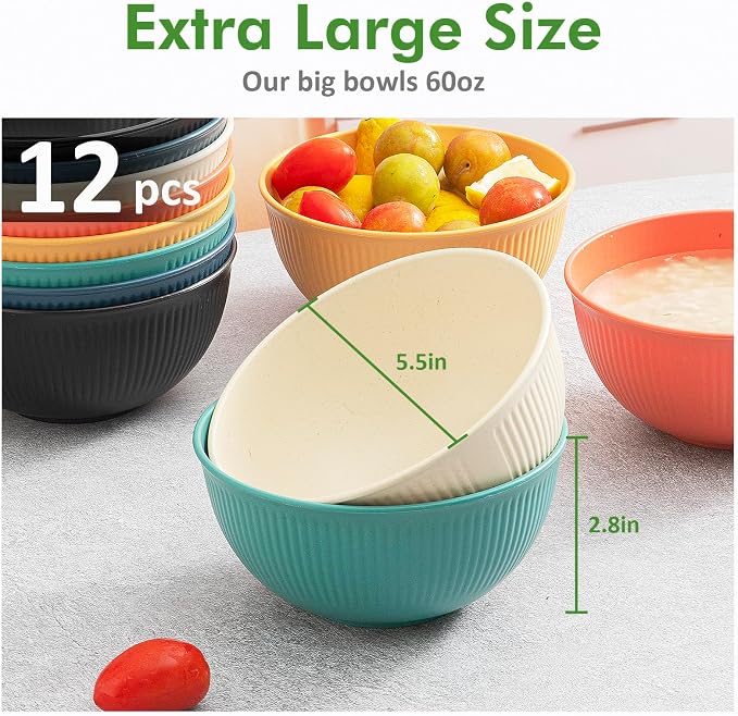12-Pack of 24 oz Unbreakable Cereal Bowls, Reusable Plastic Lightweight Bowls - Image 4