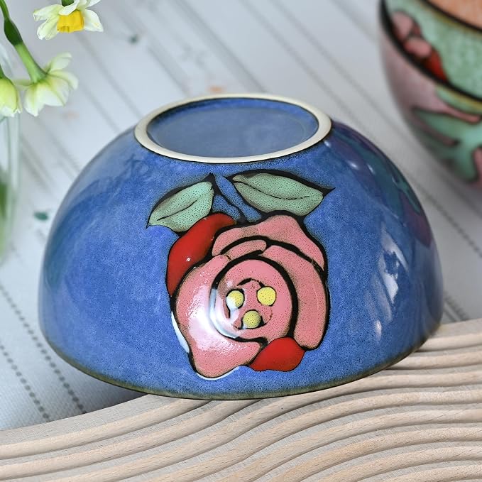 Ceramic Cereal Bowls Set of 6, Floral Design 6 inch – 28oz - Image 3