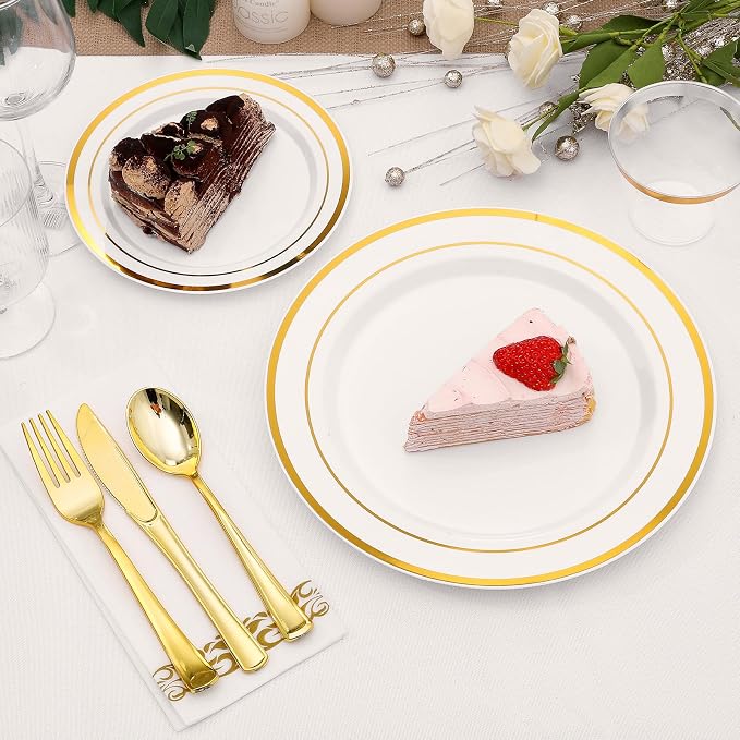 700-Piece Gold Rim Plastic Dinnerware Set - Image 4