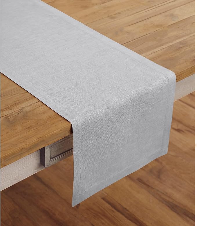 Solino Home 100% Pure Linen Dining Table Runner Grey, Fete 14 x 108 in Long | - Image 2