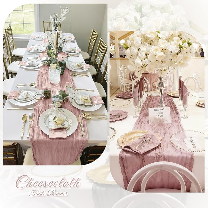 3 Pack Dusty Pink Cheesecloth Table Runner, 17 x 108 inch, Semi Sheer Boho - Image 6