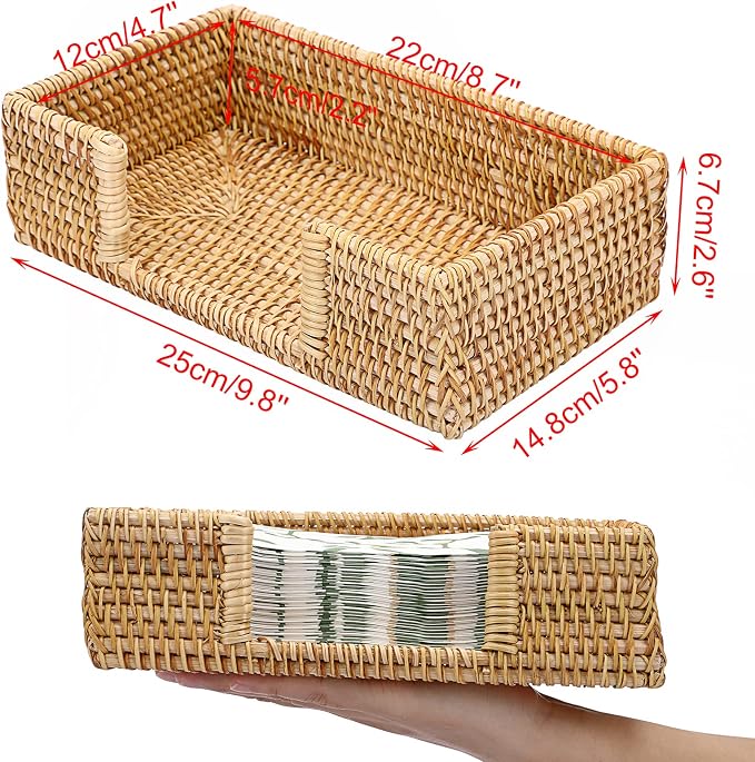 Sumnacon Napkin Holder Rattan Guest Towel Holder Tray - Image 3