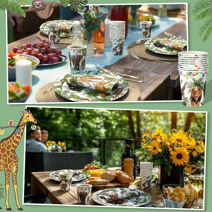 Pickmesh 250 Pcs Jungle Birthday Party Supplies Decorations Serve 50 Safari - Image 5
