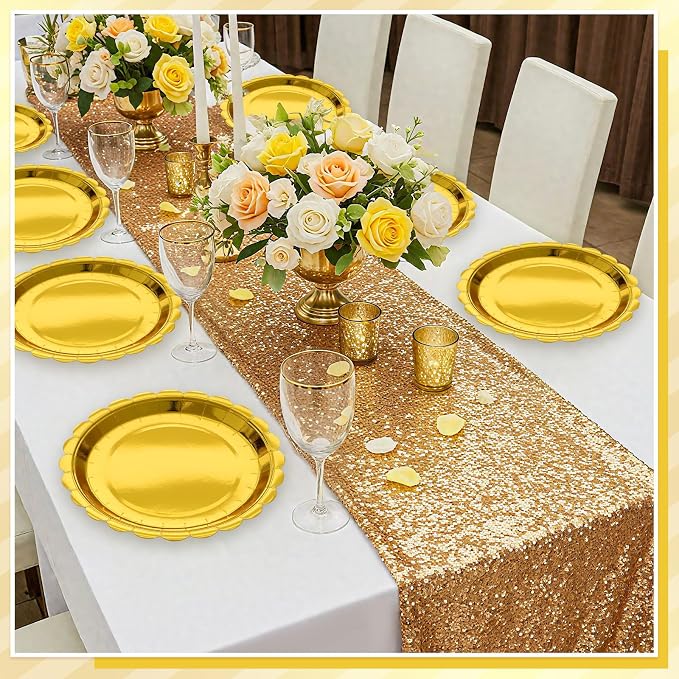 NatNarr 30-Pack 9-Inch Gold Scalloped Disposable Paper Dessert Plates | Thick - Image 5