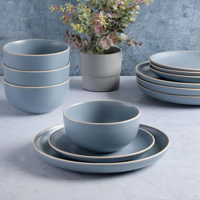 Gibson Home Rockaway 12-Piece Round Stoneware Dinnerware Set, Service - Image 5