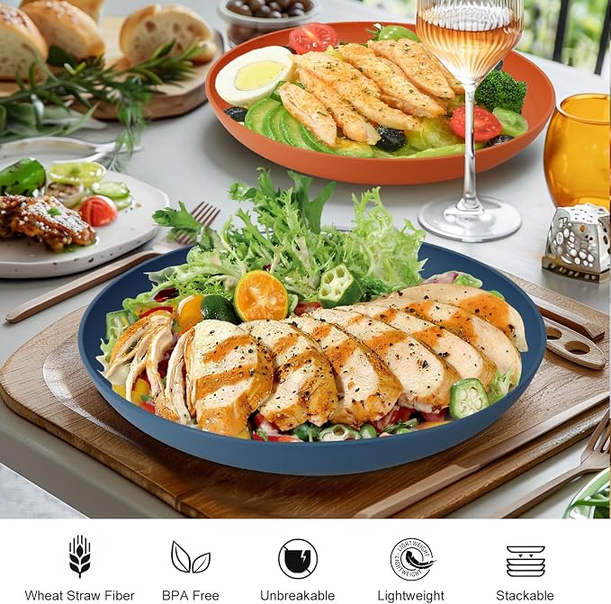 11 Inch Large Wheat Straw Plates 8 Pieces, Unbreakable Dinner Plates Reusable - Image 4