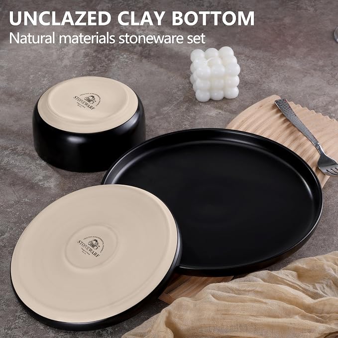 LIANYU Plates and Bowls Sets for 2, 6 Piece Stoneware Dinnerware Set, Porcelain - Image 4