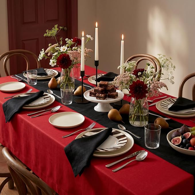 Solino Home 100% Pure Linen Table Runner Black, Fete 14 x 120 Inch Long | Table - Image 3