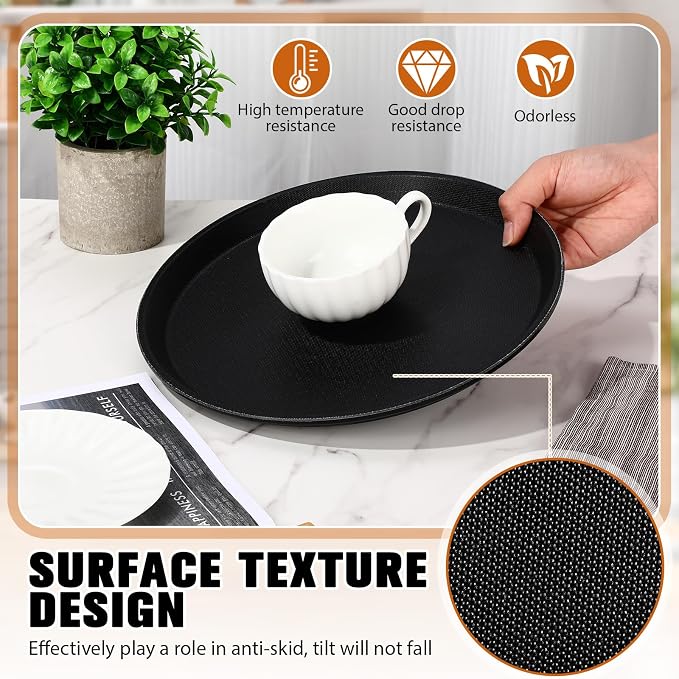 Zopeal 2 Pieces Black Round Restaurant Serving Tray, Plastic Non Slip Surface - Image 4