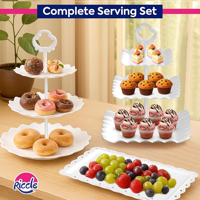 10Pcs Dessert Table Display Set, 3 Tiered Cupcake Stand, Cupcake Holder & Cake - Image 6