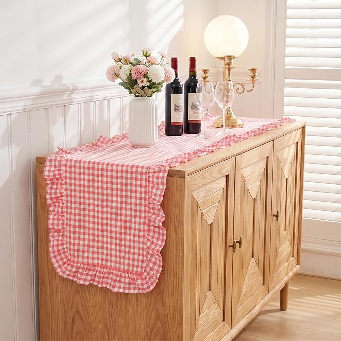 Eternal Beauty 14x72 Gingham Ruffle Table Runner - Image 5