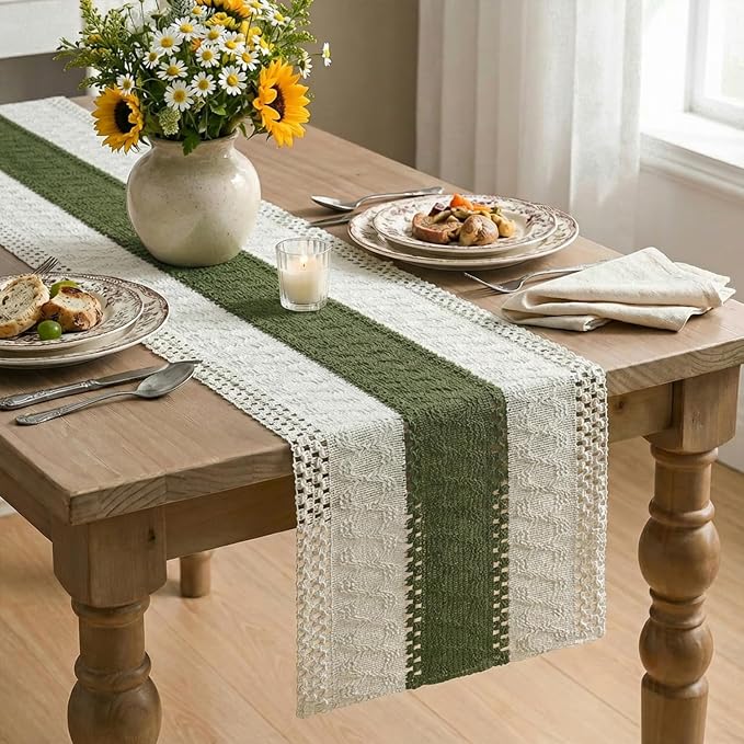 Artoid Mode Army Green Farmhouse Rustic Table Runner 12x108 Inch | Seasonal - Image 4