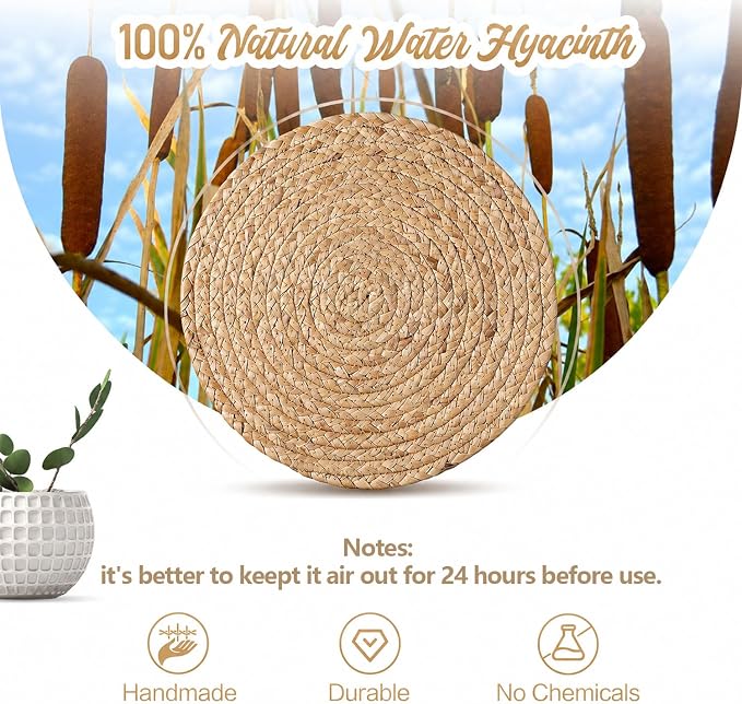 Aofmee 12 inch Round Woven Placemats Set of 10, Boho Rattan Place Mats - Image 6
