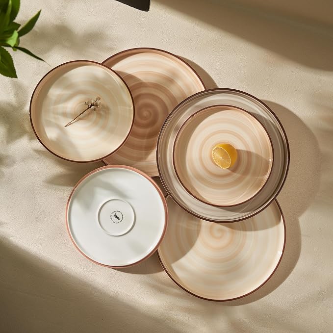 Sweese 10.5 Inch Porcelain Dinner Plates Set of 6, Gradient High Edge Dish Set - Image 8