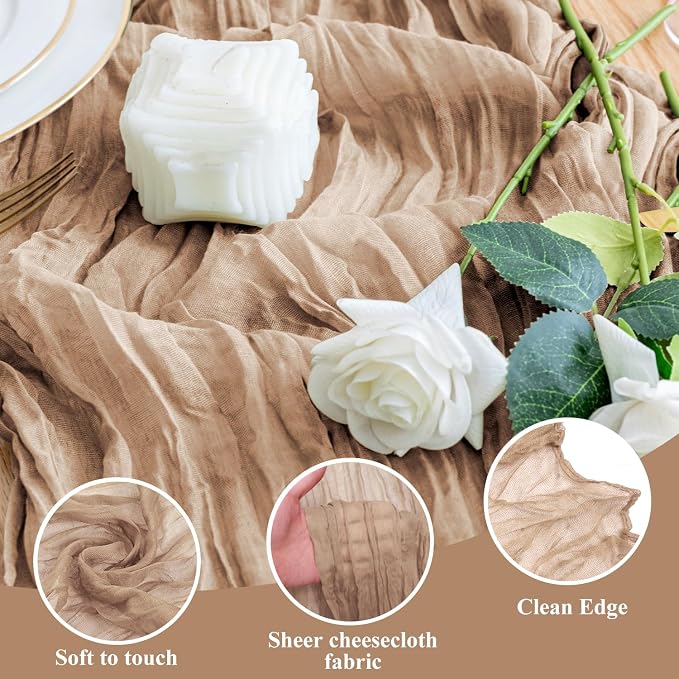 Cheesecloth Table Runner Nude Brown 10FT Boho Gauze, 2 Pack | 120 Inch Cheese - Image 3