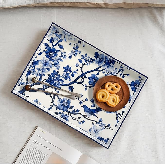 Serving Tray with Handles, 15.7 * 11.8 inches, Plastic Ottoman Tray with - Image 2