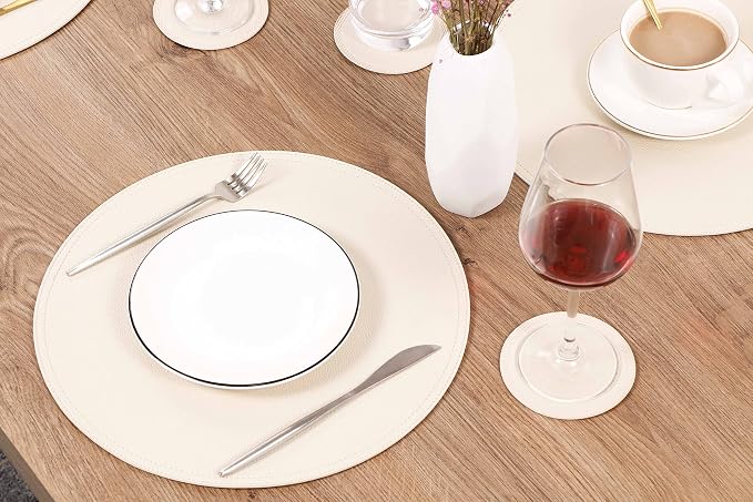 Set of 8 Faux Leather Round Placemats and Coasters, Coffee Mats Kitchen Table - Image 2