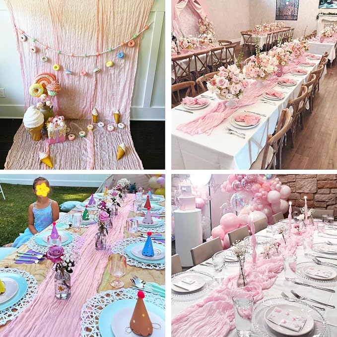 3 Pack Light Pink Cheesecloth Table Runner 35x120inch, Summer Rustic Gauze - Image 4