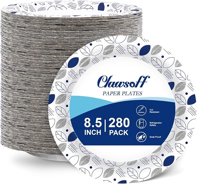 Clawsoff 8.5 Inch 280 Count Paper Plates Heavy Duty Disposable Plates Leaf | by BuyNow