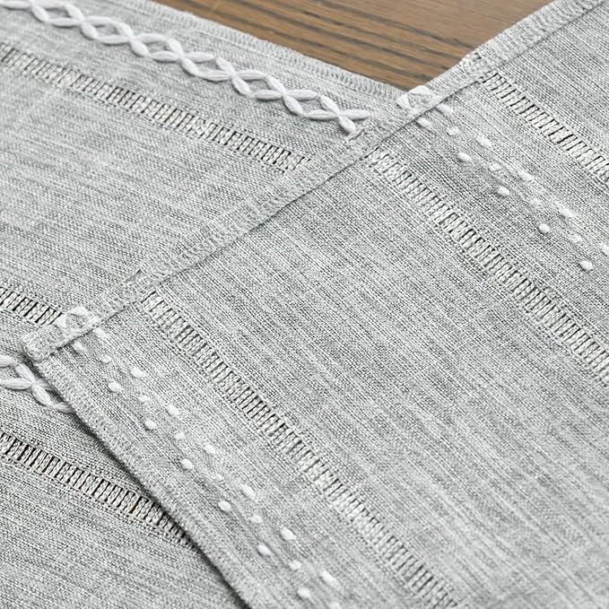Artoid Mode Grey Rustic Cotton Linen Table Runner, Seasonal Embroidered Hollow - Image 5