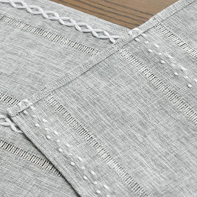 Artoid Mode Grey Rustic Cotton Linen Table Runner, Seasonal Embroidered Hollow - Image 5