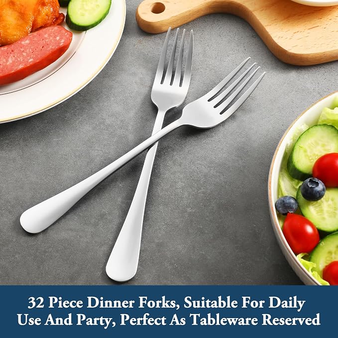 32 Piece Dinner Forks Set, Food-Grade Stainless Steel Silverware Forks - Image 7