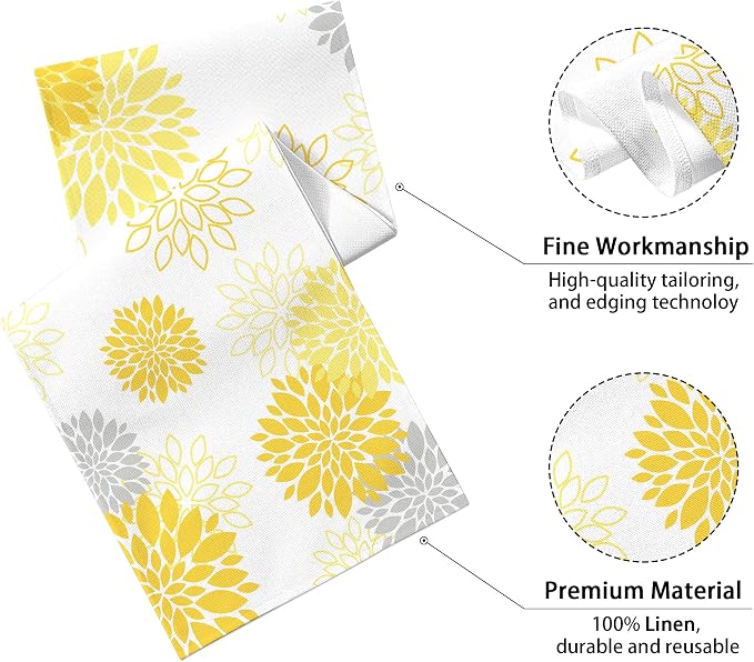 Dahlia Flower Table Runner 13x71 Inch Farmhouse Yellow Gray Runners Modern - Image 2